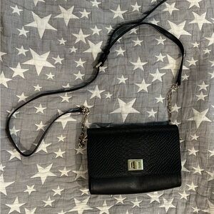 Gigi New York Catie Black Leather Crossbody Shoulder Bag with Chain Strap